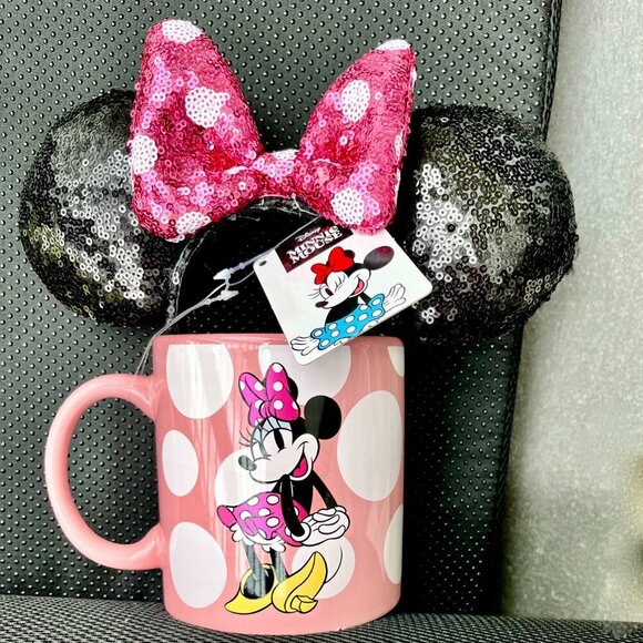 Disney Minnie Mouse Mug & Headband Set Pink Polka Dot NWT - Picture 1 of 8